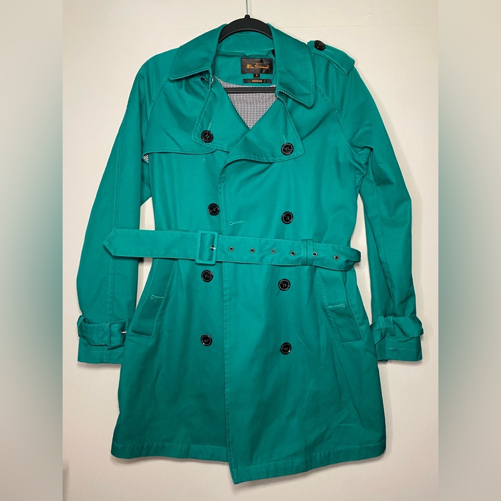 Ben Sherman swing coat waist tie green women size small